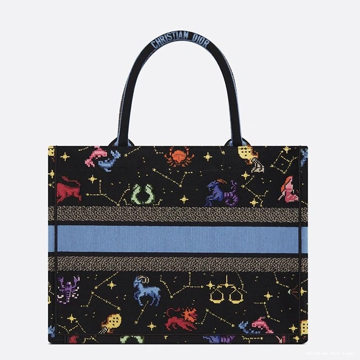 Cheap Pixel Black Tote Canvas Zodiac Motif Book Dior 0812 Luxury